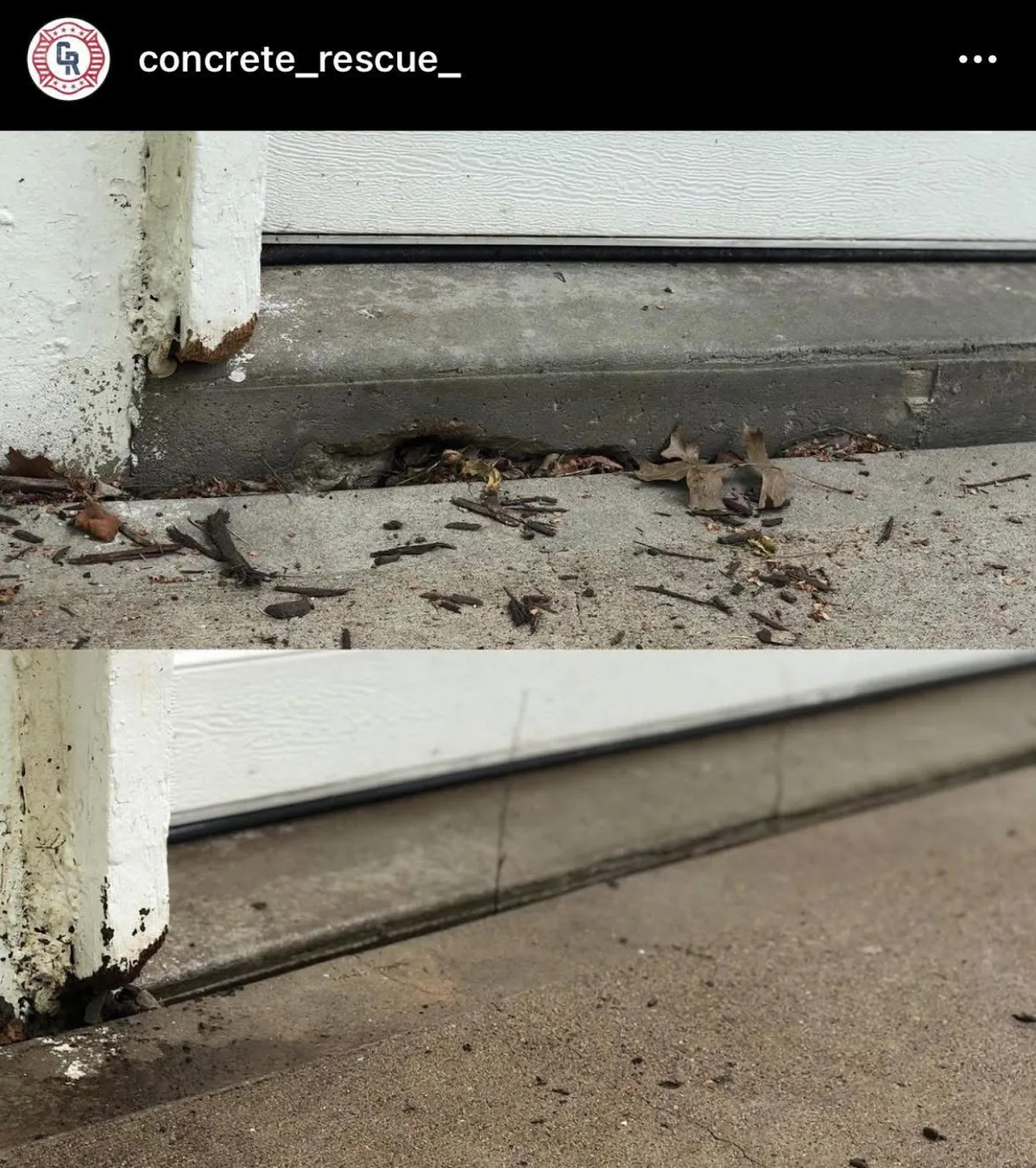 Before and after: porch corner void filled with a repaired planter edge