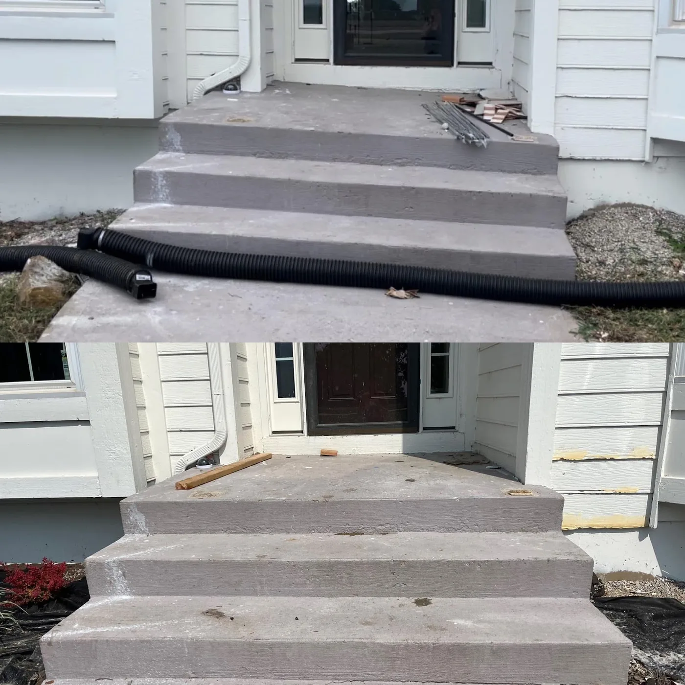 Before and after: front porch steps releveled after 12 years of settling