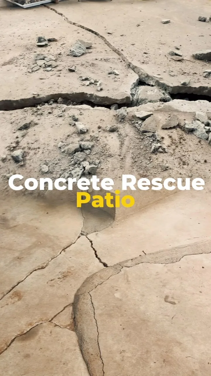 Severely cracked concrete patio slab before a Concrete Rescue lift and repair